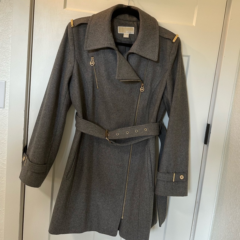 Michael Kors Gray Belted Women's Coat, Size 12